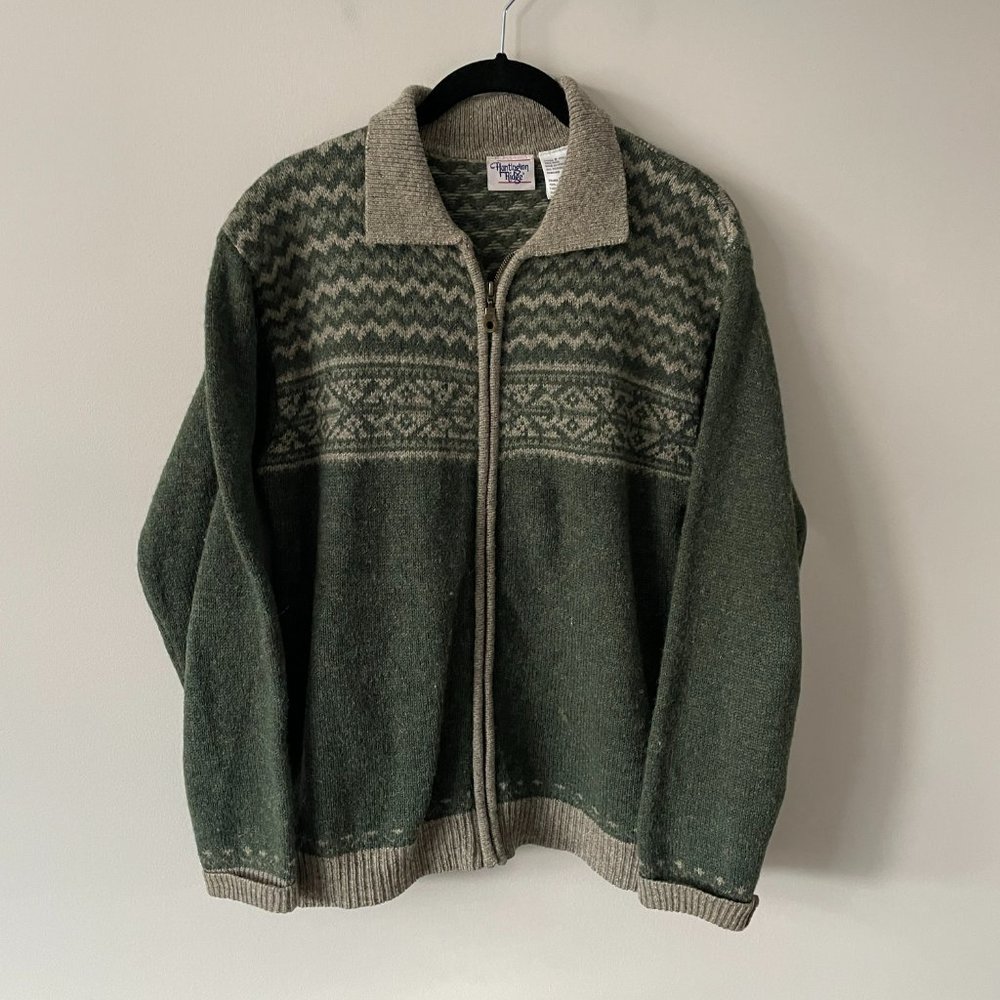 Vintage Huntington Ridge Zip Up Sweater Collared Wool Casual Green Gray Small - Picture 2 of 7